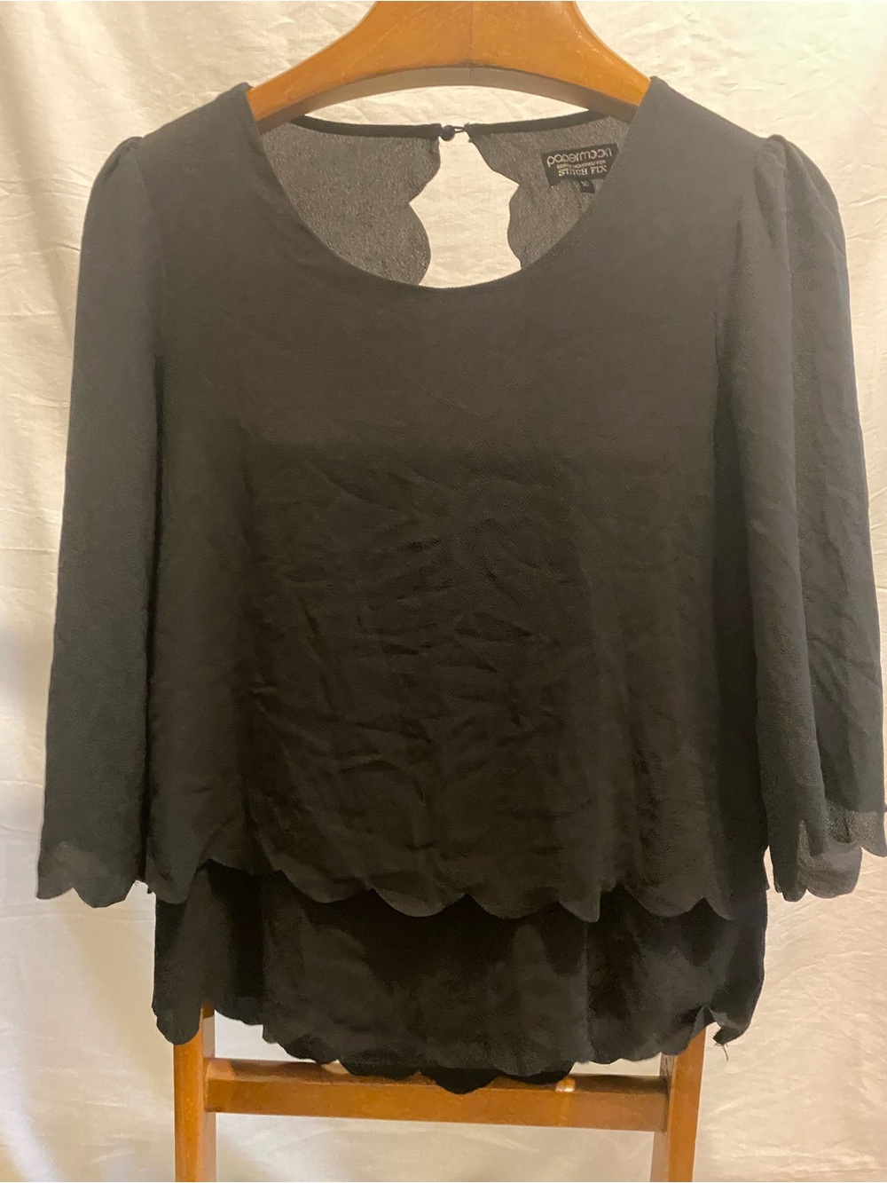 Papermoon Black Scallop Hem Layered Blouse